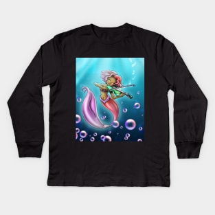 African American Mermaid and Violin Kids Long Sleeve T-Shirt